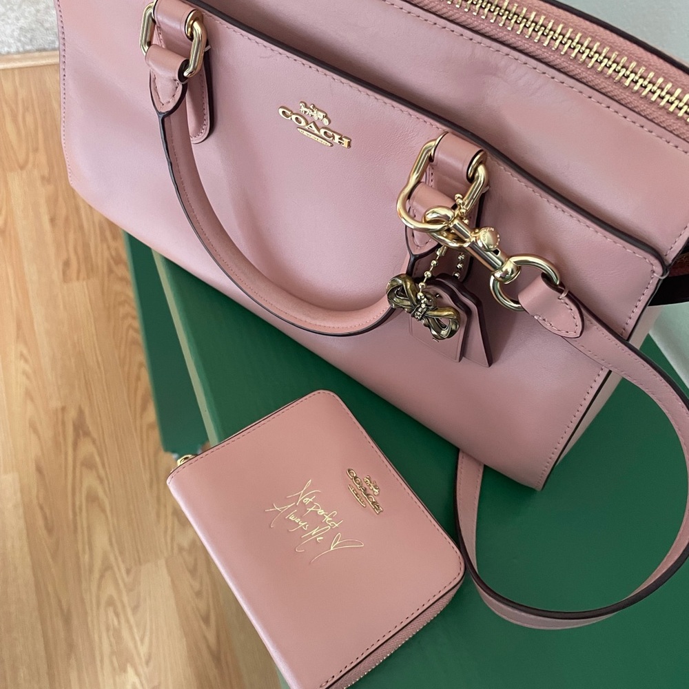 Coach Selena Gomez pink satchel handbag and wallet